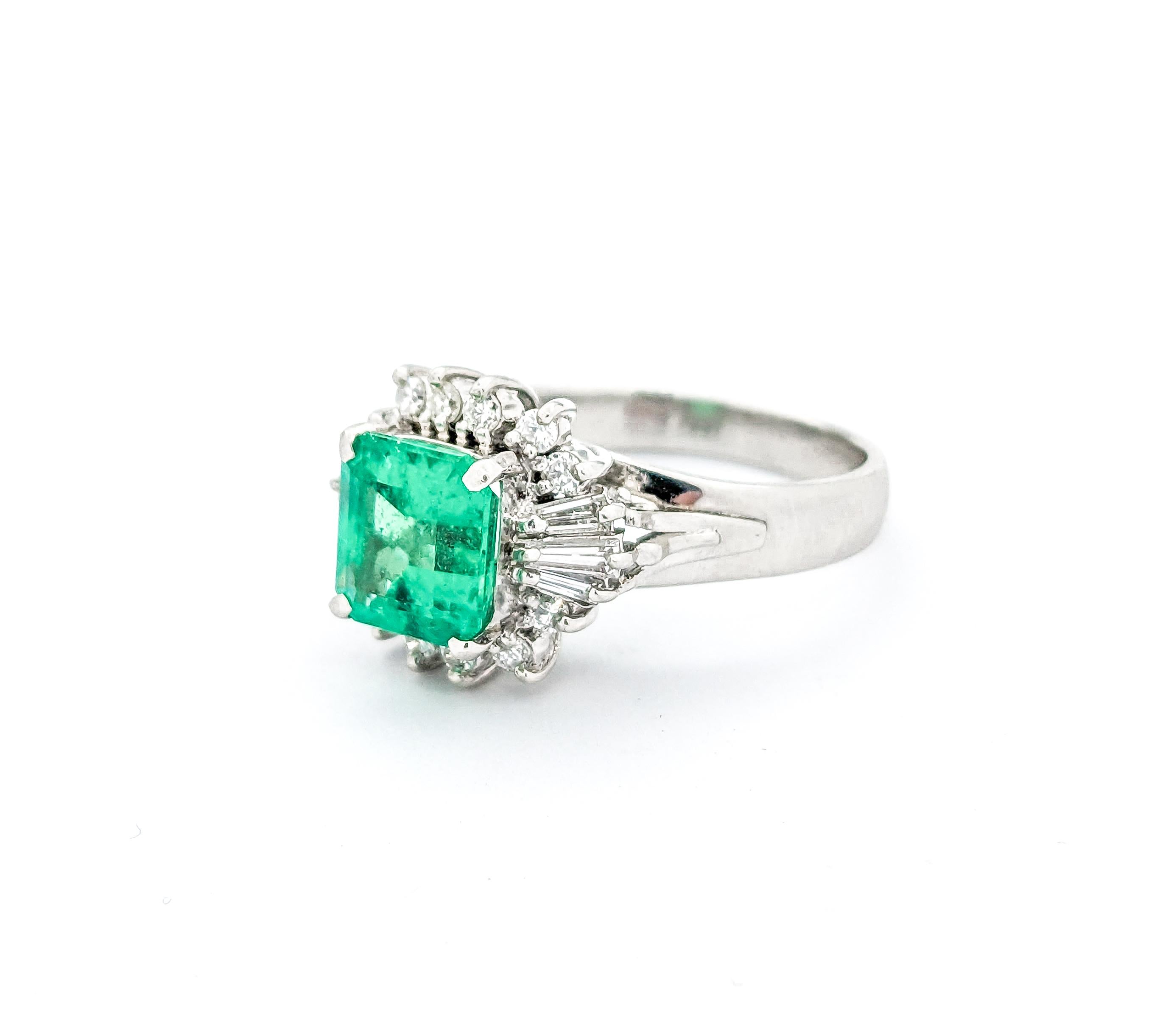 GIA 1.36ct Emerald & Diamonds Ring In Platinum For Sale 3