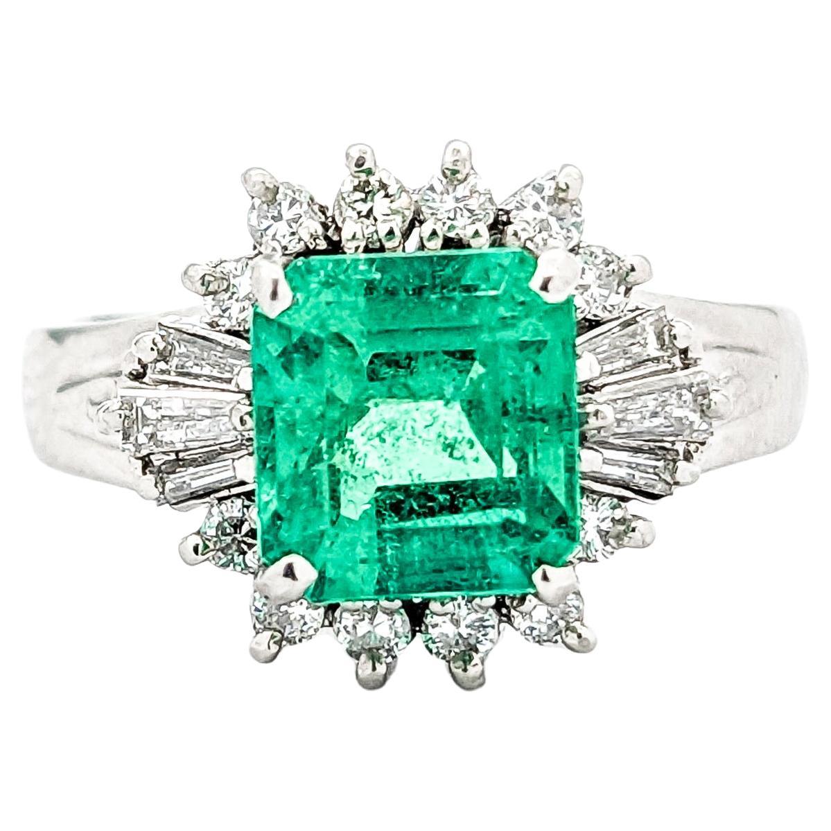 GIA 1.36ct Emerald & Diamonds Ring In Platinum For Sale