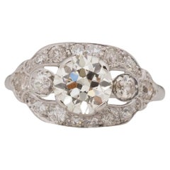 GIA 1.37 Carat Art Deco Diamond Platinum Engagement Ring