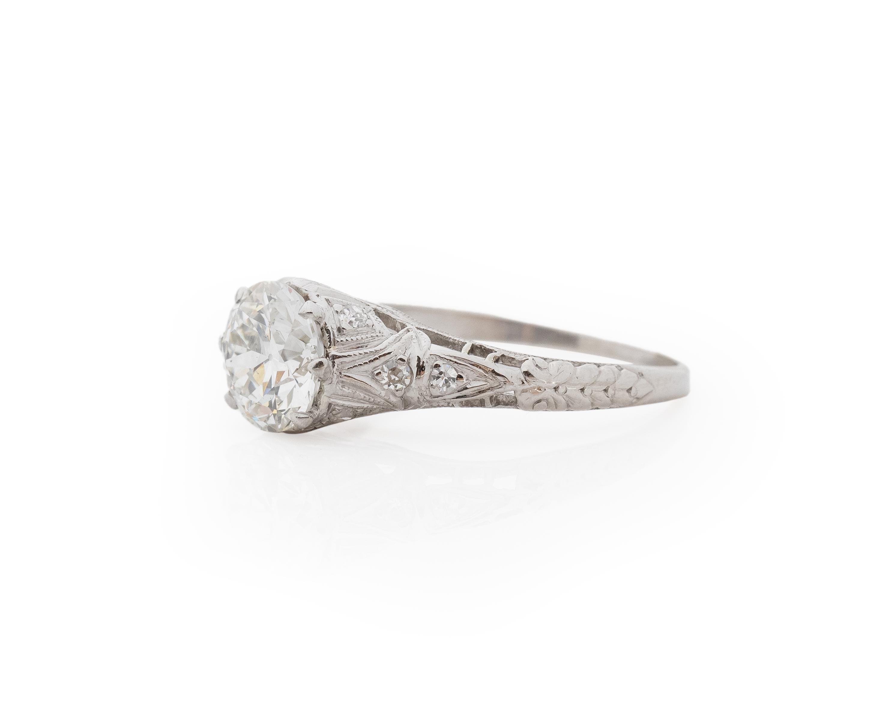 Old European Cut GIA 1.37 Carat Art Deco Platinum Diamond Old European Brilliant Engagement Ring For Sale