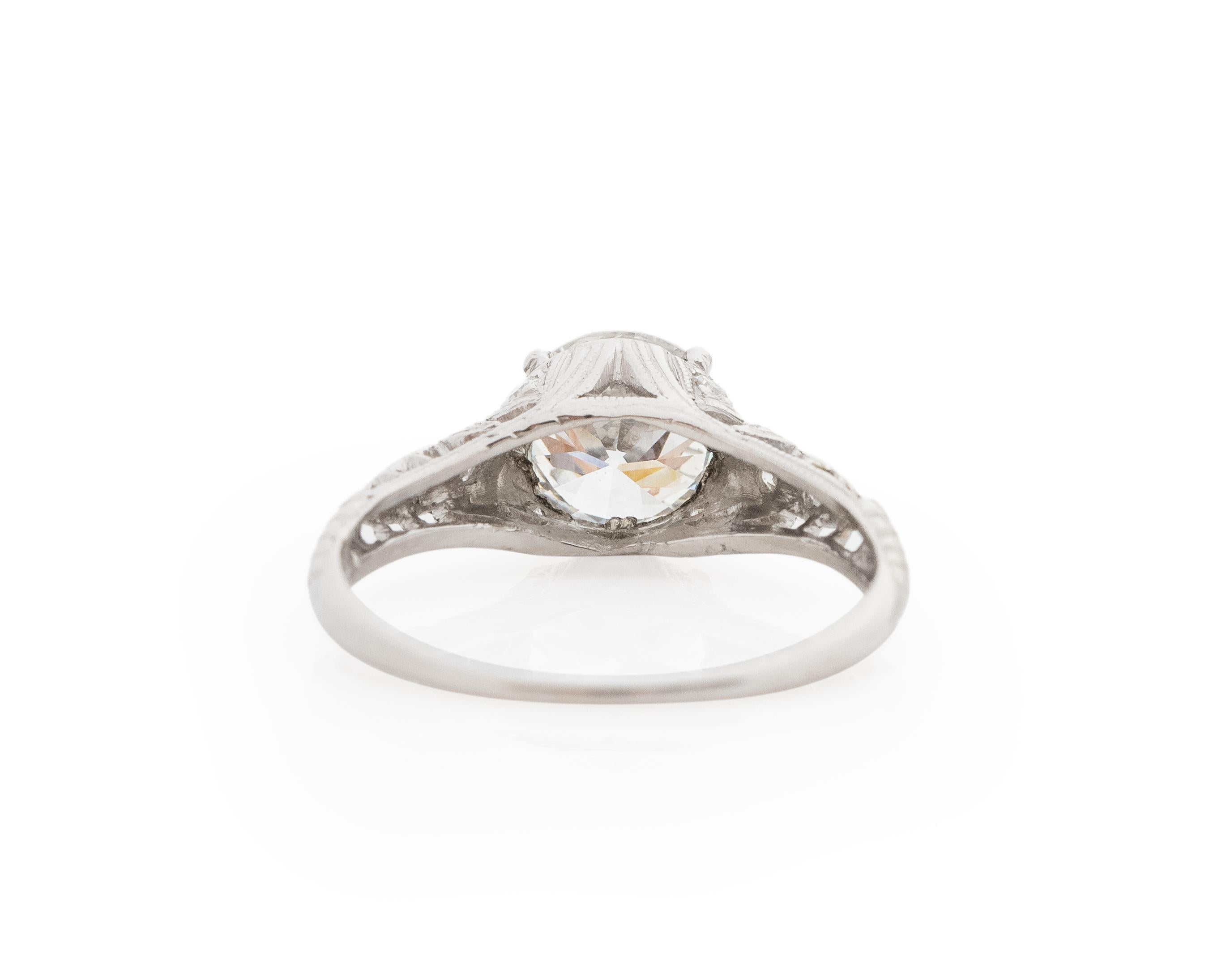 GIA 1.37 Carat Art Deco Platinum Diamond Old European Brilliant Engagement Ring In Good Condition For Sale In Atlanta, GA