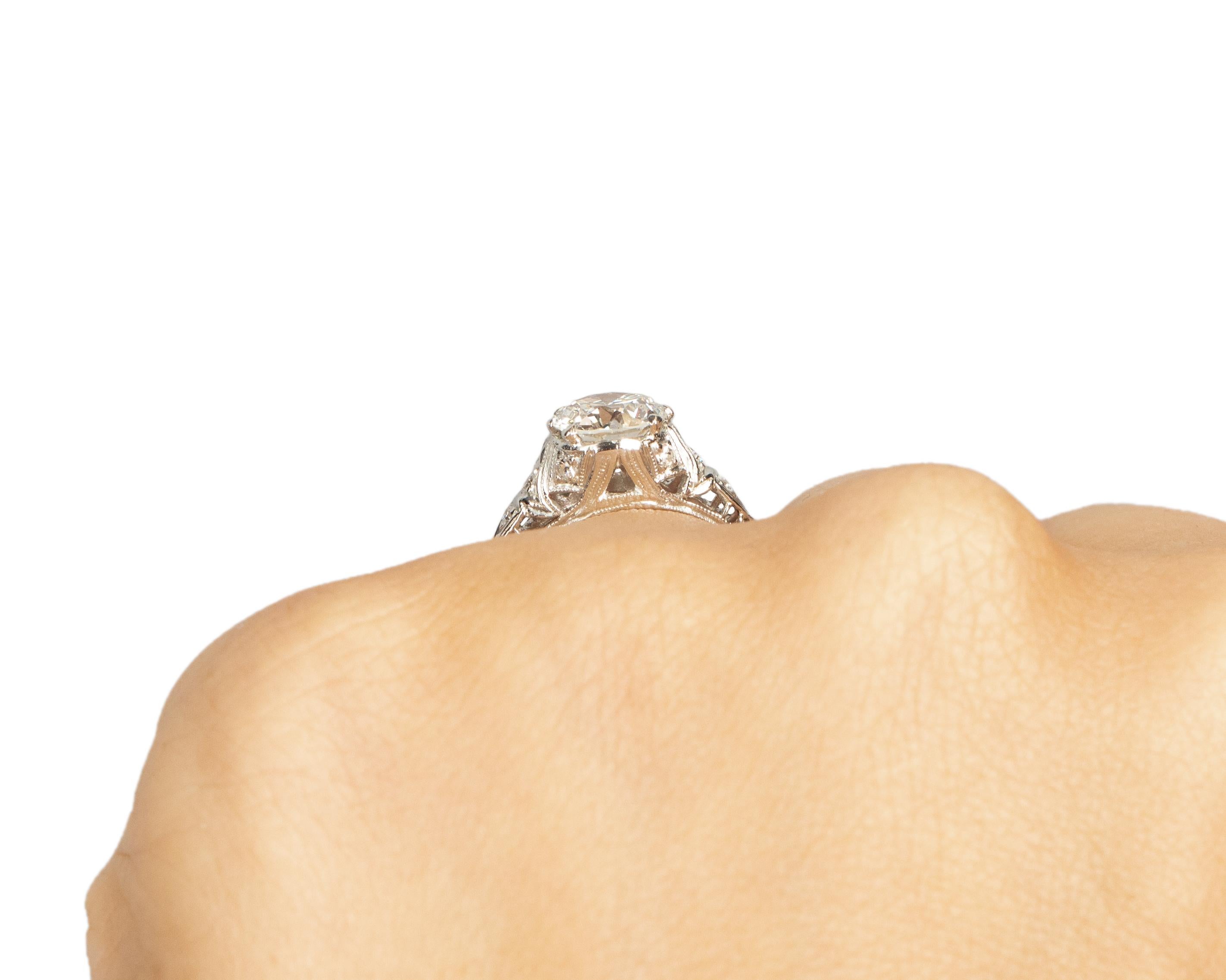 GIA 1.37 Carat Art Deco Platinum Diamond Old European Brilliant Engagement Ring For Sale 2