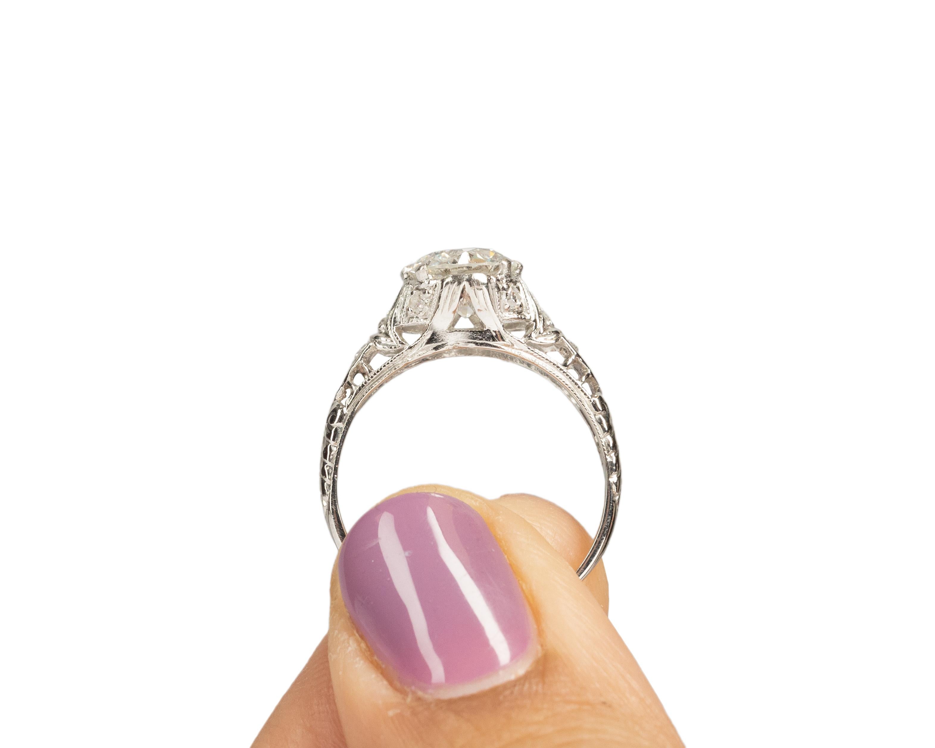 GIA 1.37 Carat Art Deco Platinum Diamond Old European Brilliant Engagement Ring For Sale 3