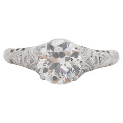GIA 1.37 Carat Art Deco Platinum Diamond Old European Brilliant Engagement Ring