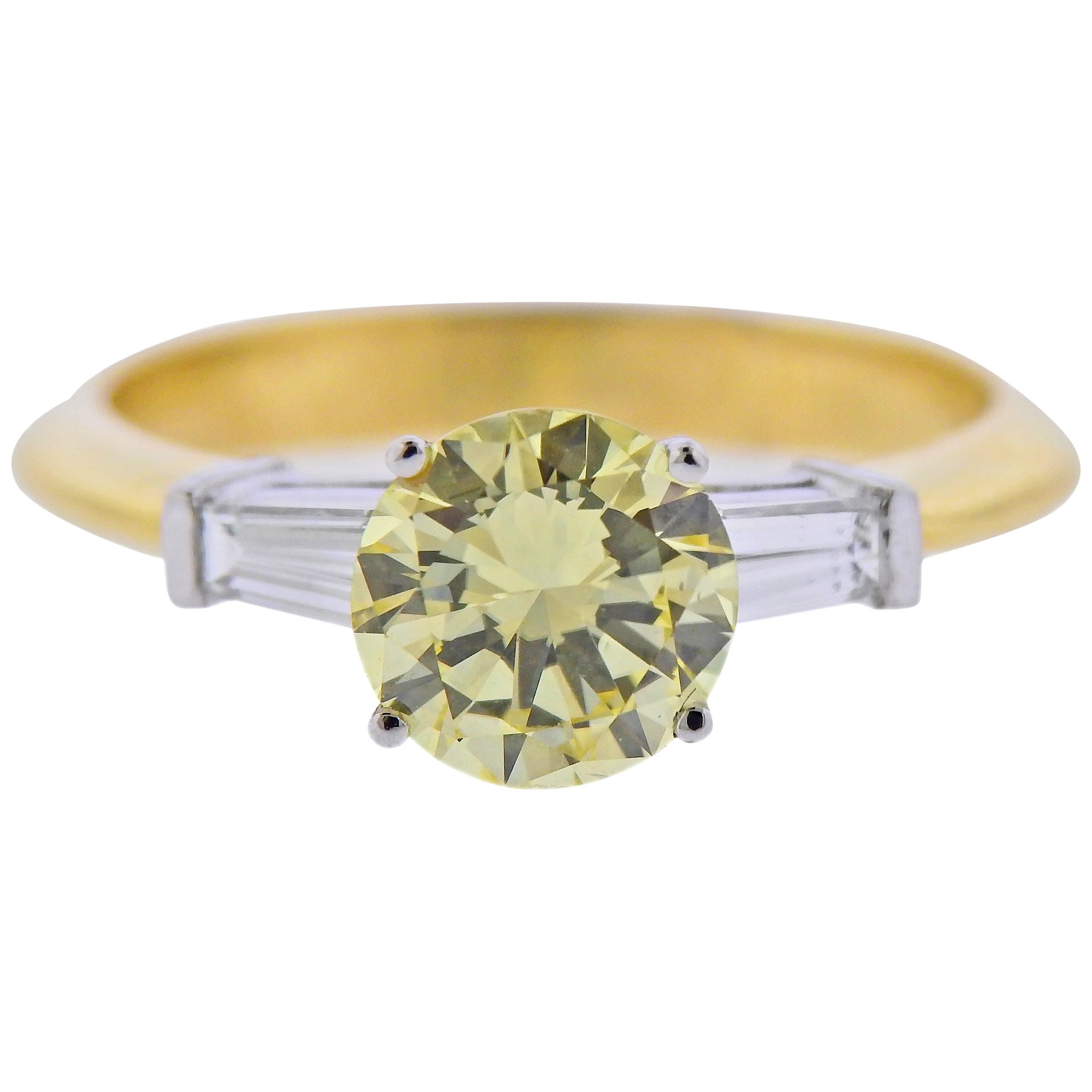 GIA 1.37 Carat Fancy Yellow Diamond Tiffany & Co. Gold Platinum Engagement Ring