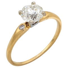 GIA Anello di fidanzamento in oro giallo 14k con diamante vecchio taglio europeo da 1,37 carati