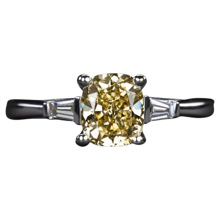 GIA 1.37ct Yellow Diamond Cushion Cut Engagement Ring Set in 18k White