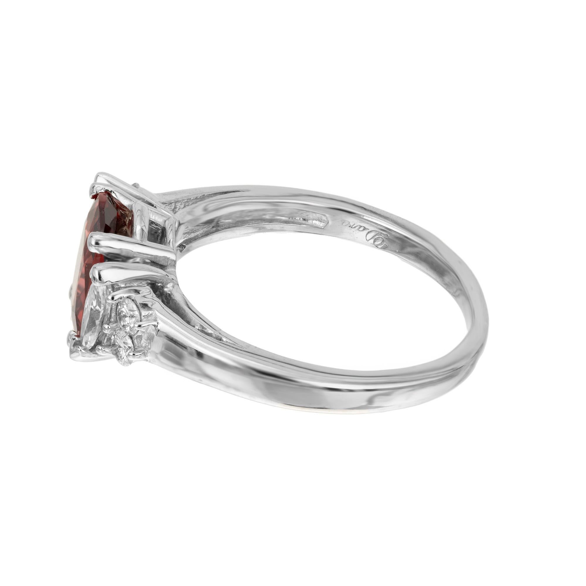 GIA 1.39 Carat Orange Red Spinel Diamond Gold Three-Stone Engagement Ring In Good Condition For Sale In Stamford, CT
