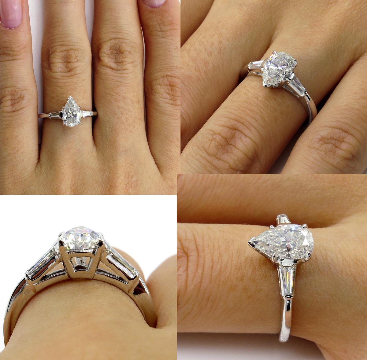 GIA 1.39 Carat Solitaire Pear Shaped Diamond Engagement Wedding Platinum Ring 9