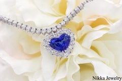 GIA 13.91 CT Natural Unheated Royal Blue Ceylon Sapphire Diamond Tennis Necklace