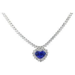 GIA 13.91 CT Natural Unheated Royal Blue Ceylon Sapphire Diamond Tennis Necklace