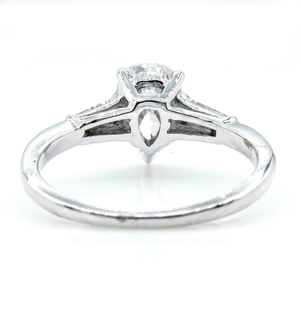 Pear Cut GIA 1.39 Carat Solitaire Pear Shaped Diamond Engagement Wedding Platinum Ring