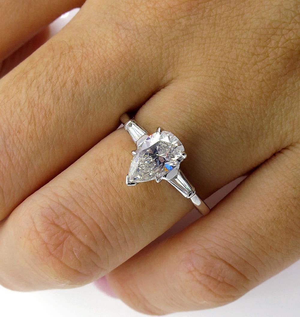 GIA 1.39 Carat Solitaire Pear Shaped Diamond Engagement Wedding Platinum Ring 2