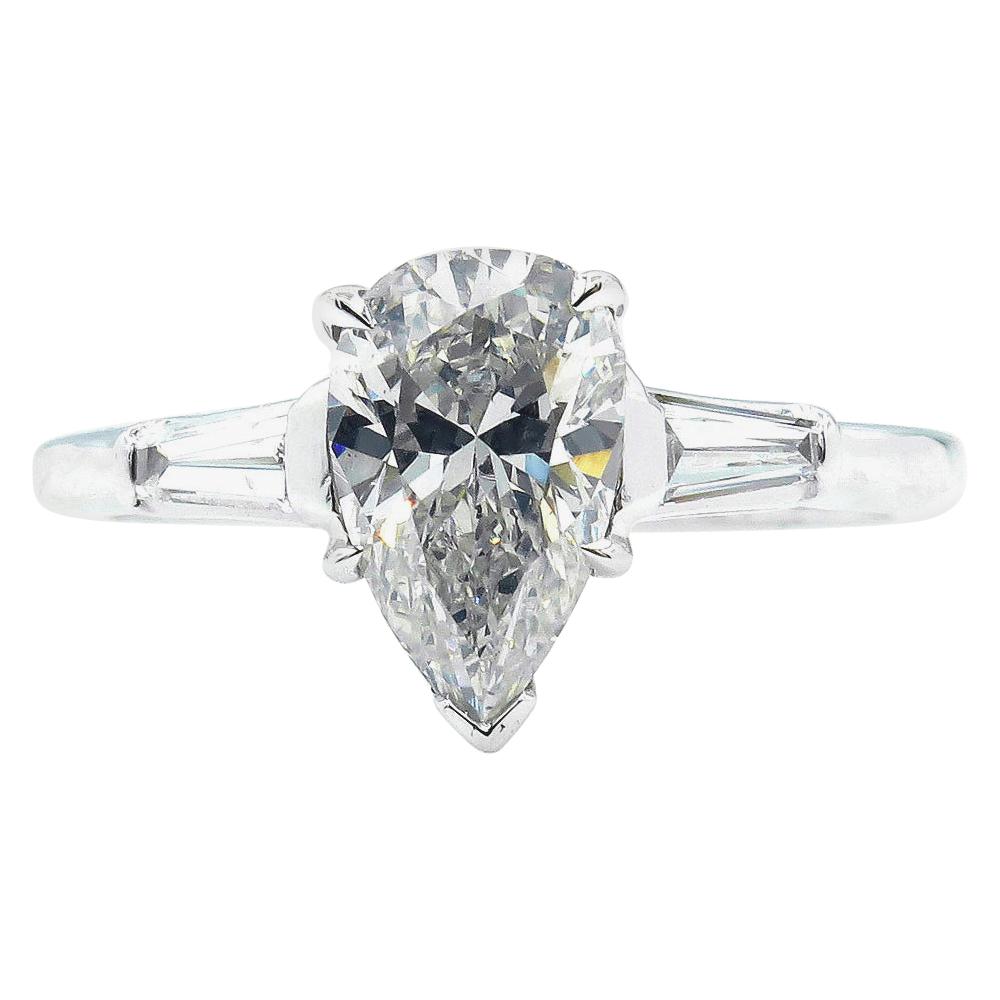 GIA 1.39 Carat Solitaire Pear Shaped Diamond Engagement Wedding Platinum Ring