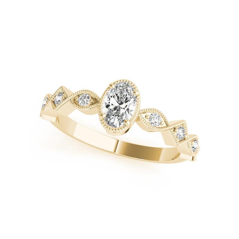 Taglio ovale GIA Anello con diamante ovale Art Deco a taglio misto geometrico con castone in oro giallo da 1.3 carati in vendita