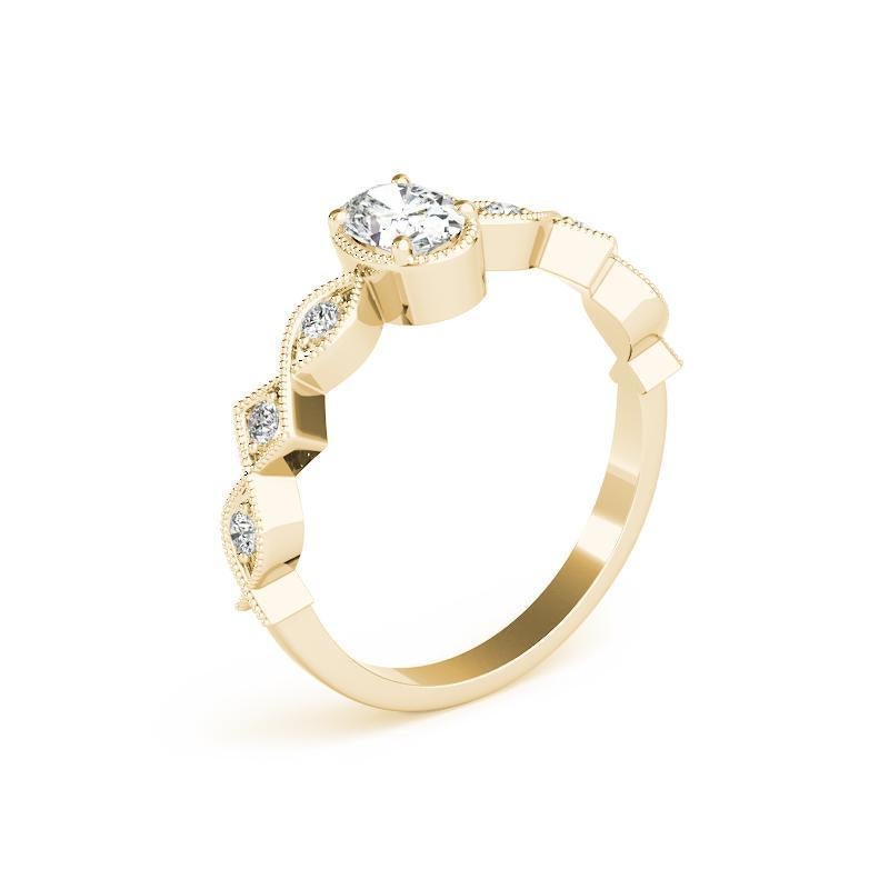 Donna GIA Anello con diamante ovale Art Deco a taglio misto geometrico con castone in oro giallo da 1.3 carati in vendita