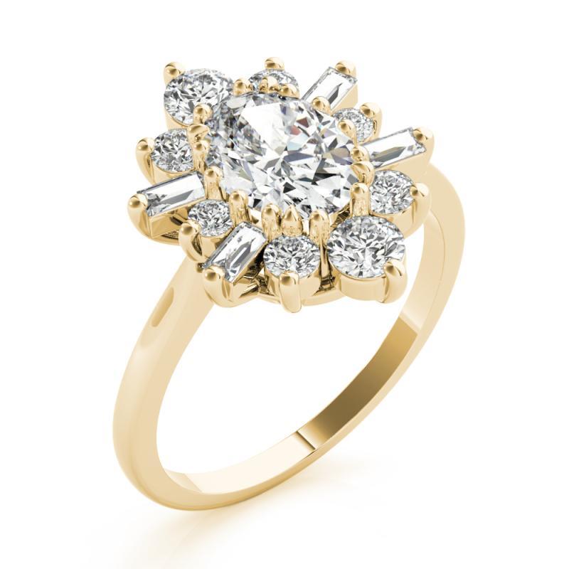 GIA 1.3ct Oval Icy Snowflake Flower Cluster 18K Yellow Gold Diamond Ring For Sale 1