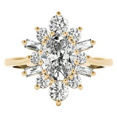 GIA 1.3ct Oval Icy Snowflake Flower Cluster 18K Yellow Gold Diamond Ring GIA 1.3ct Oval Icy Snowflake Flower Cluster 18K Yellow Gold Diamond Ring