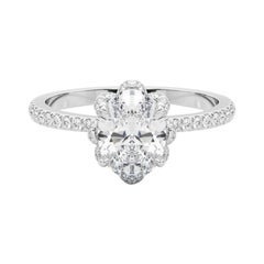 GIA 1.3ct Anello di diamanti ovali a fiore multiplo in oro bianco vintage