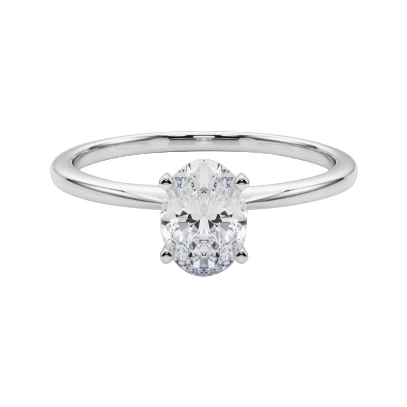 GIA 1,3ct Oval Slim Band Prong Set Solitaire in oro bianco 18K Diamond Ring in vendita
