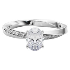 GIA 1.3ct Oval Solitaire Twisted Square Band 18K White Gold Diamond Ring