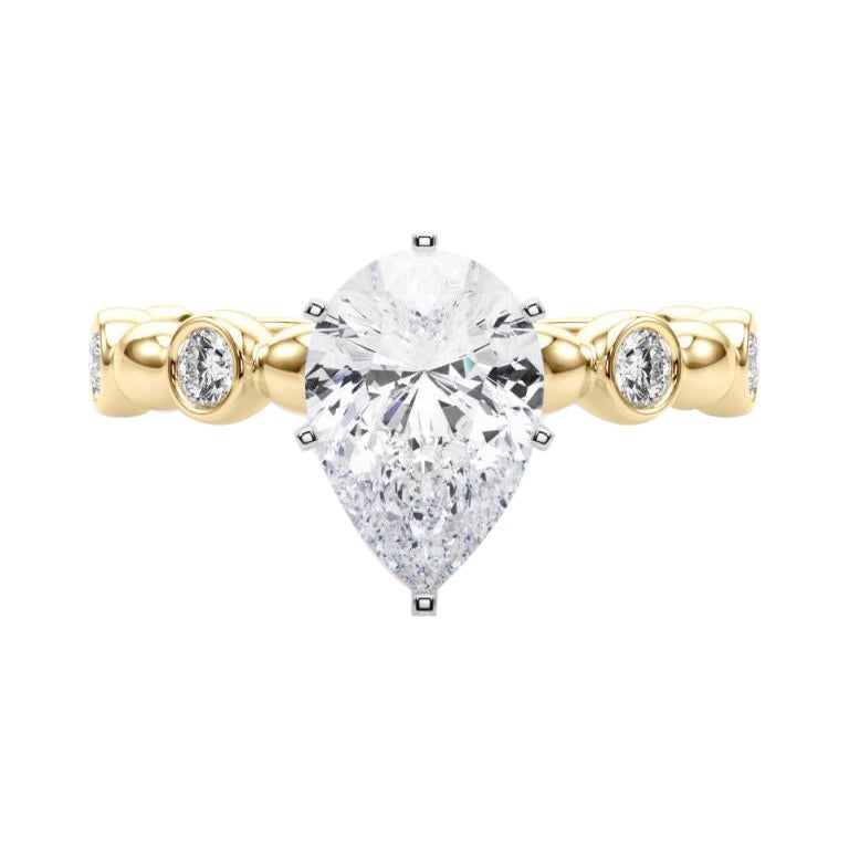 GIA 1.3ct Pear Side Stone Bezel Band Solitaire Yellow Gold Diamond Ring