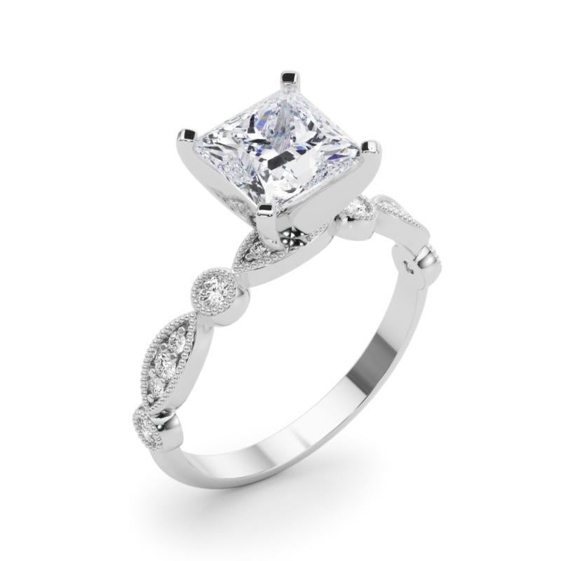 Donna GIA 1,3ct Principessa Marquise e Anello con diamante rotondo con castone a grana grossa in vendita
