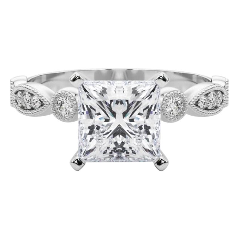 GIA 1,3ct Principessa Marquise e Anello con diamante rotondo con castone a grana grossa