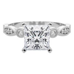 GIA 1,3ct Principessa Marquise e Anello con diamante rotondo con castone a grana grossa
