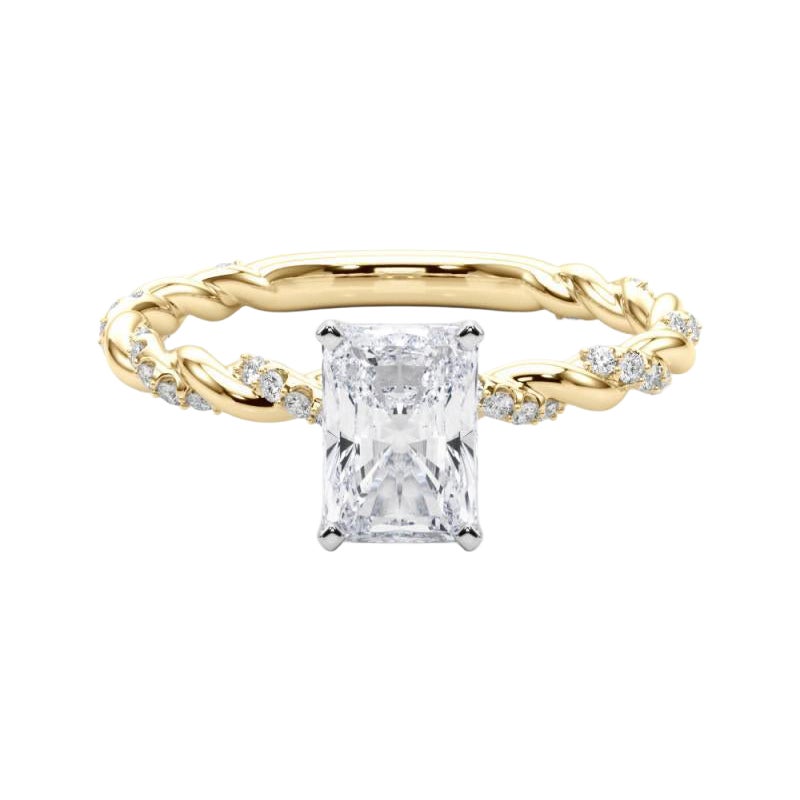 GIA 1,3ct Radiant Micro Pave Twisted Braid Band Anello con diamanti in oro giallo 18K