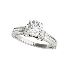 GIA 1.3ct Round Antique Fancy Gallery Engraved 18K White Gold Diamond Ring
