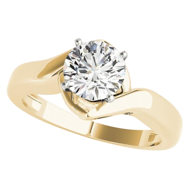 GIA 1,3ct Solitario rotondo contemporaneo Anello con diamante a spirale in oro giallo 18K