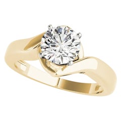 GIA 1.3ct Round Solitaire Contemporary Swirl 18K Yellow Gold Diamond Ring