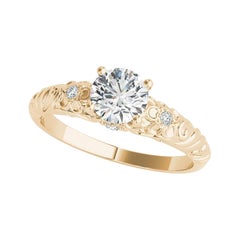 GIA 1,3ct Solitario rotondo con fiore inciso a forma di vite in oro giallo 18 carati