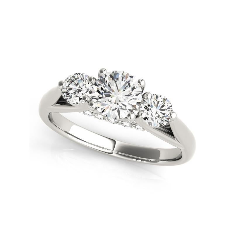 Taglio rotondo GIA 1,3ct Ponte decorato a tre pietre rotonde  Anello con diamante in vendita