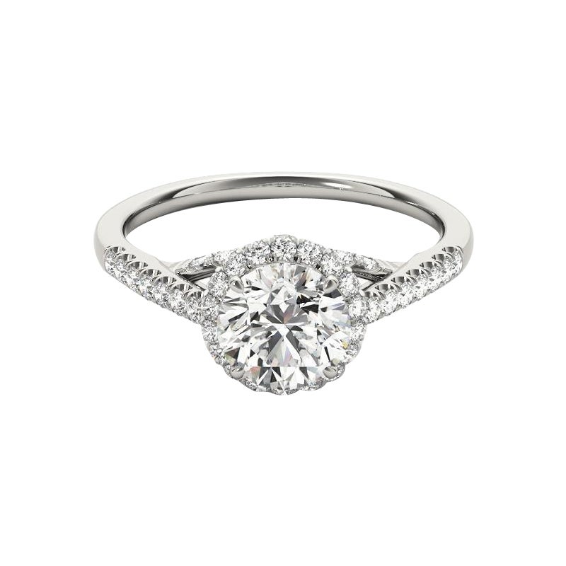 GIA 1,3ct Anello con diamante rotondo a triplo decker Cathedral in oro bianco 18 carati in vendita