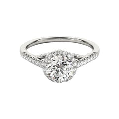 GIA 1,3ct Anello con diamante rotondo a triplo decker Cathedral in oro bianco 18 carati