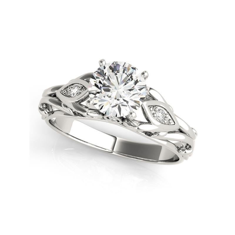Taglio rotondo GIA 1,3ct Round Vine Trellis Filigree Anello con diamanti d'epoca in oro bianco 18K in vendita
