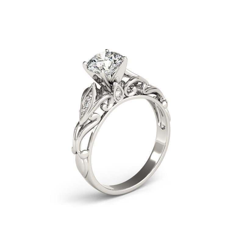Donna GIA 1,3ct Round Vine Trellis Filigree Anello con diamanti d'epoca in oro bianco 18K in vendita