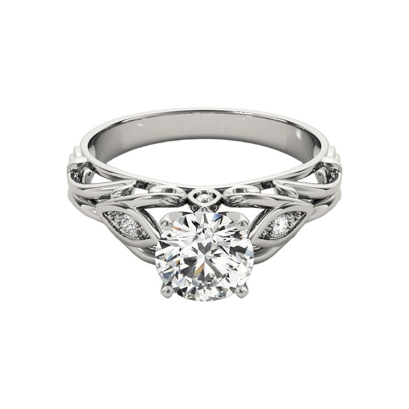 GIA 1,3ct Round Vine Trellis Filigree Anello con diamanti d'epoca in oro bianco 18K