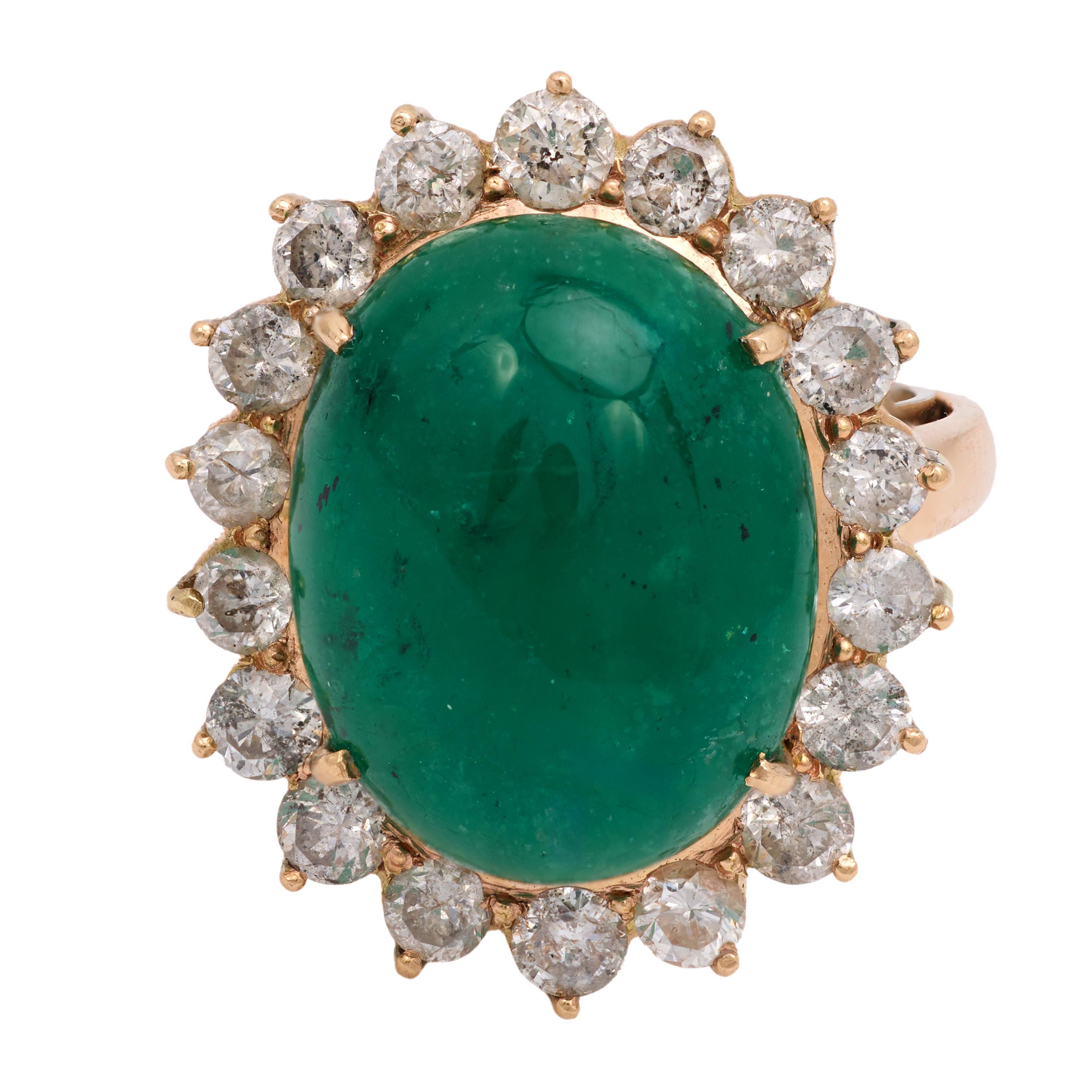 De las mujeres GIA 14 carat emerald diamond 14k yellow gold cluster ring en venta