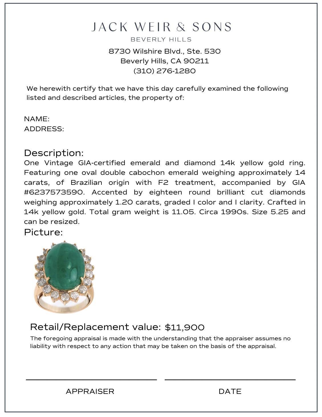 GIA 14 carat emerald diamond 14k yellow gold cluster ring en venta 1