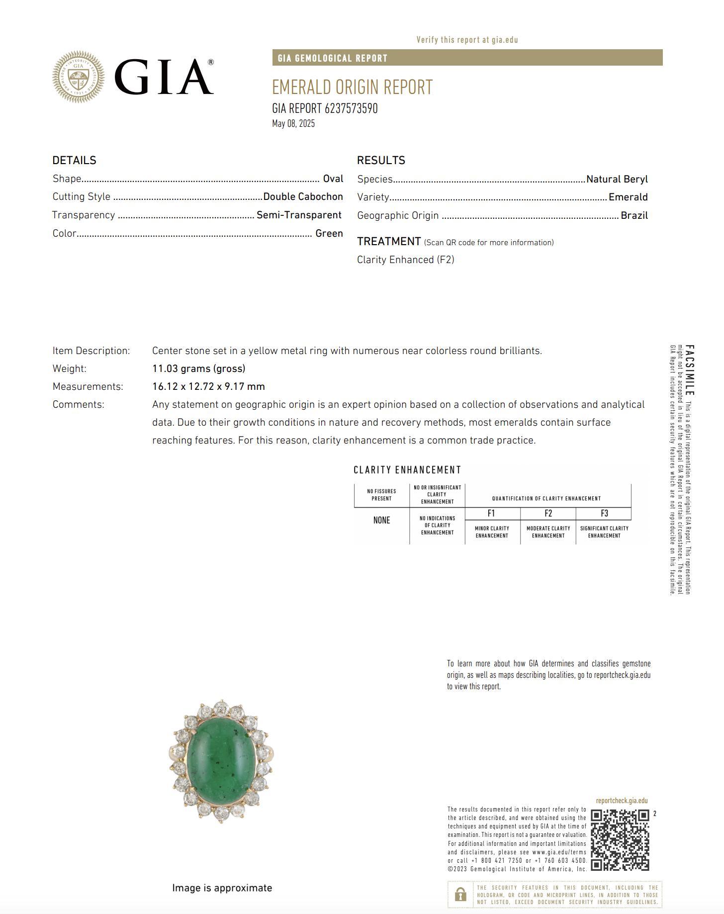 GIA 14 carat emerald diamond 14k yellow gold cluster ring en venta 2