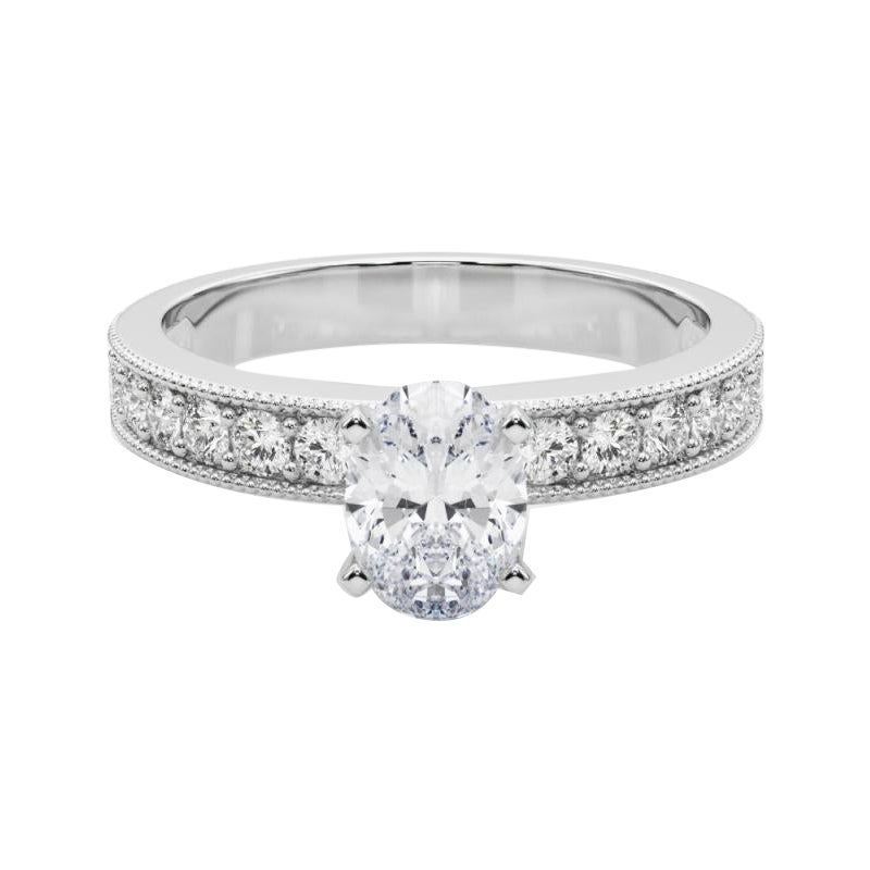 GIA 1,4 carati ovale d'epoca con canale a grana fine  Anello con diamante