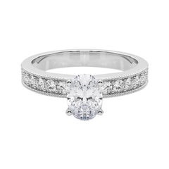 GIA 1,4 carati ovale d'epoca con canale a grana fine  Anello con diamante