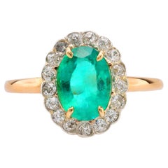 GIA 1.40 carat emerald diamond 14k yellow gold silver cluster ring