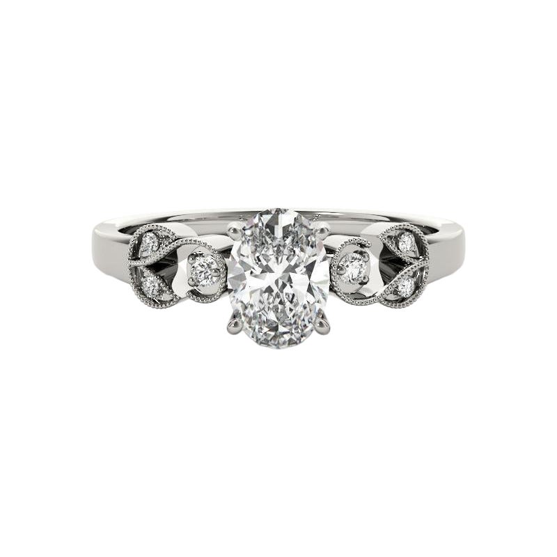GIA 1,40 Carati Ovale Formale Giardino Foglia Traliccio  Anello con diamante in vendita