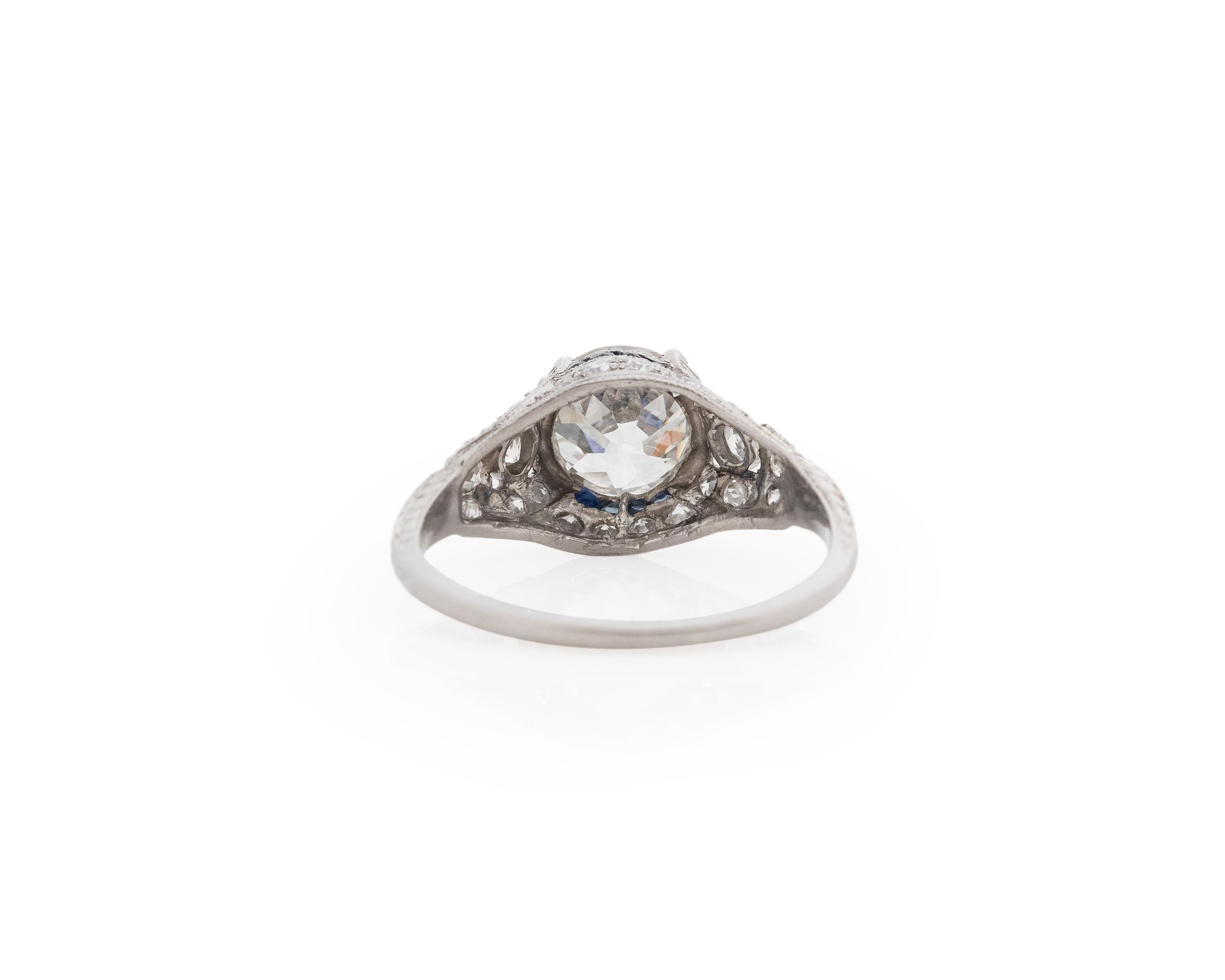 GIA 1.40 Carat Total Weight Art Deco Diamond Platinum Engagement Ring In Good Condition For Sale In Atlanta, GA