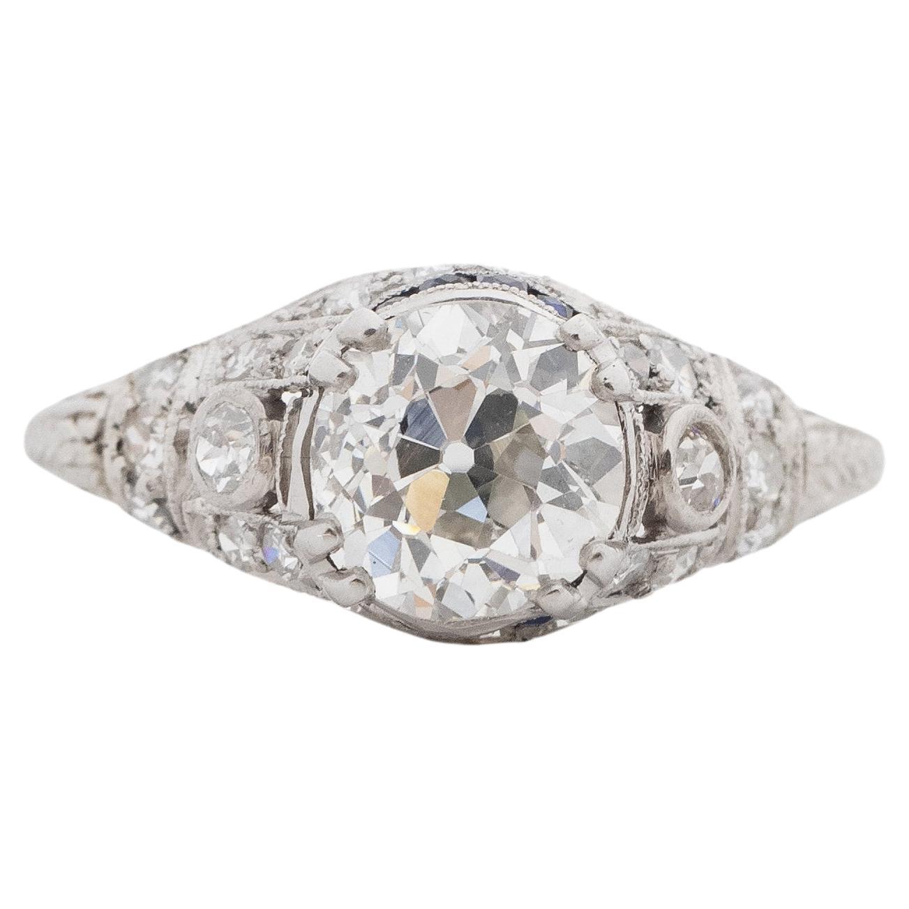 GIA 1.40 Carat Total Weight Art Deco Diamond Platinum Engagement Ring For Sale