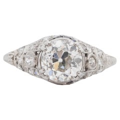 Bague de fiançailles Art déco en platine avec diamants d'un poids total de 1.40 carat certifiés GIA